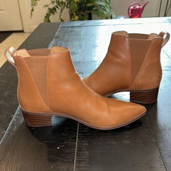 J. Crew Brown Leather Chelsea Pointed Western Slip On Ankle Booties Boho Size 7  - Picture 1 of 12